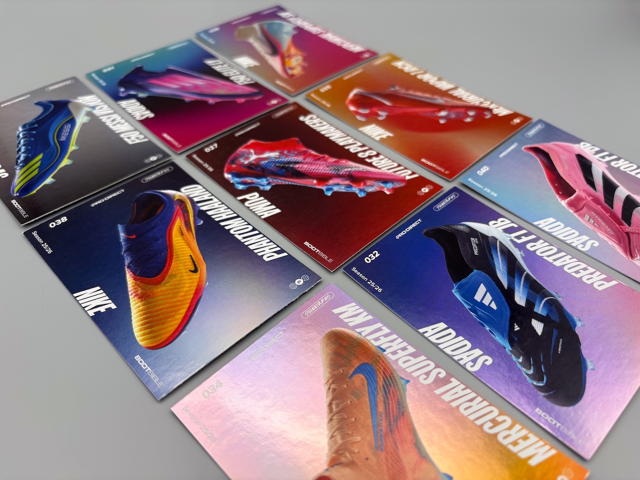 Football Boot Trading cards on a grey background