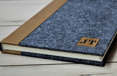 Grey fabric Notebook with JT initials